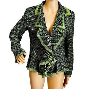 Yarns & Stitches Basket Weave Rattan Pattern Blazer Lime Green and Black Size 8